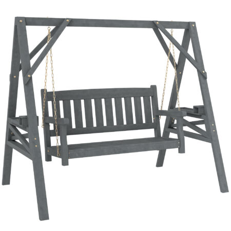 Gartenschaukel 2-Sitzer mit Ablagen und Getränkehalter aus Holz