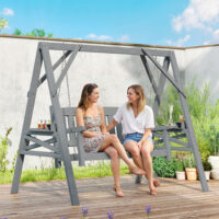 Gartenschaukel 2-Sitzer mit Ablagen und Getränkehalter aus Holz