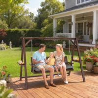 Gartenschaukel 3-Sitzer mit Sitzauflage und Ablagen aus Holz
