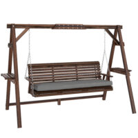 Gartenschaukel 3-Sitzer mit Sitzauflage und Ablagen aus Holz