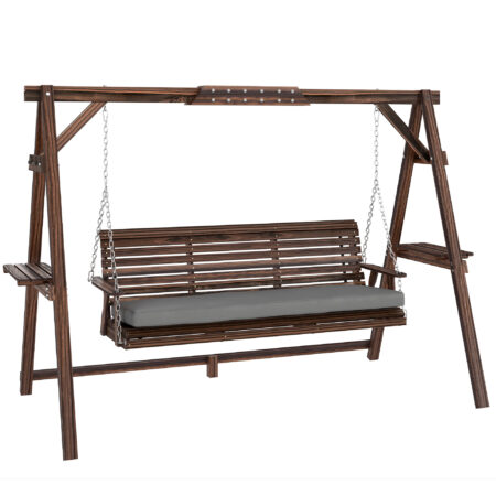 Gartenschaukel 3-Sitzer mit Sitzauflage und Ablagen aus Holz