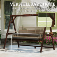 Gartenschaukel 3-Sitzer mit Sitzauflage und Ablagen aus Holz