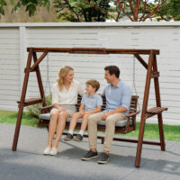 Gartenschaukel 3-Sitzer mit Sitzauflage und Ablagen aus Holz