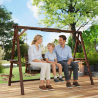 Gartenschaukel 3-Sitzer mit Sitzauflage und Ablagen aus Holz