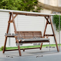 Gartenschaukel 3-Sitzer mit Sitzauflage und Ablagen aus Holz