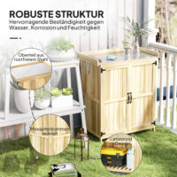 Gartenschrank mit Edelstahl Arbeitsfläche für aussen Holz