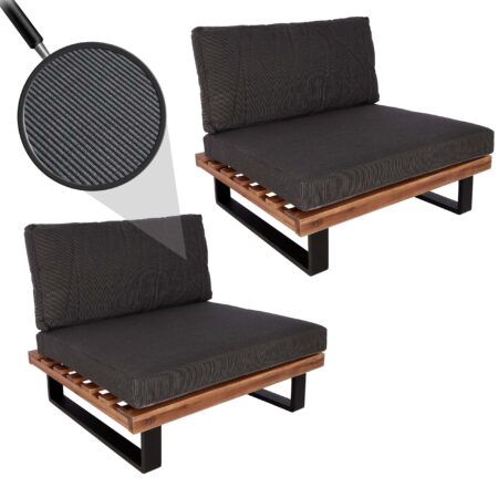 2er Set Gartensessel Akazie FSC mit dunkelgrauen Polstern
