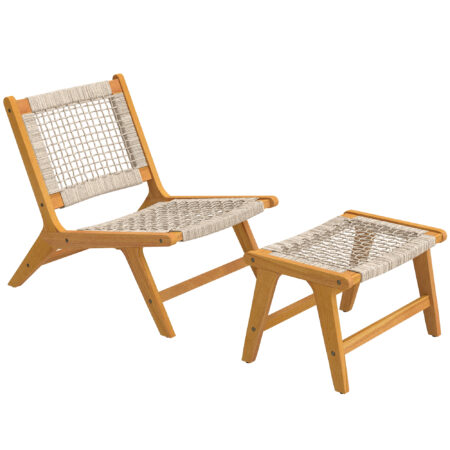 Gartensessel mit Hocker Boho Outdoor Akazienholz Rattan