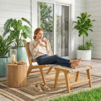 Gartensessel mit Hocker Boho Outdoor Akazienholz Rattan