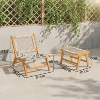 Gartensessel mit Hocker Boho Outdoor Akazienholz Rattan