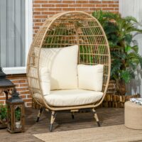 Gartensessel Rattanoptik mit Sitzkissen und Aluminiumrahmen khaki