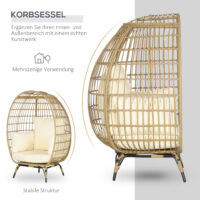 Gartensessel Rattanoptik mit Sitzkissen und Aluminiumrahmen khaki