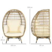 Gartensessel Rattanoptik mit Sitzkissen und Aluminiumrahmen khaki