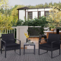 Gartenset für 2 Personen, Polyrattan-Sitzgruppe für Balkon oder Terrasse, Schwarz.