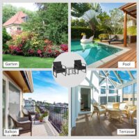 Gartenset für 2 Personen, Polyrattan-Sitzgruppe für Balkon oder Terrasse, Schwarz.