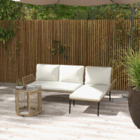 Gartensitzgruppe Loungemöbel Set Outdoor Rattan natur cremeweiss