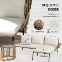 Gartensitzgruppe Loungemöbel Set Outdoor Rattan natur cremeweiss