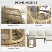 Gartensitzgruppe Loungemöbel Set Outdoor Rattan natur cremeweiss