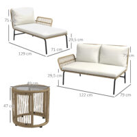 Gartensitzgruppe Loungemöbel Set Outdoor Rattan natur cremeweiss