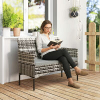 Gartensofa 2-Sitzer Rattan mit Polster Outdoor hellgrau