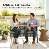 Gartensofa 2-Sitzer Rattan mit Polster Outdoor hellgrau