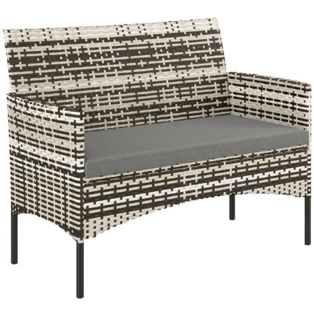 Gartensofa 2-Sitzer Rattan mit Polster Outdoor hellgrau