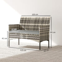 Gartensofa 2-Sitzer Rattan mit Polster Outdoor hellgrau