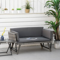 Gartensofa 2 Sitzer klappbar mit Armlehnen Polyrattan grau