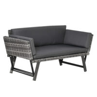 Gartensofa 2 Sitzer klappbar mit Armlehnen Polyrattan grau