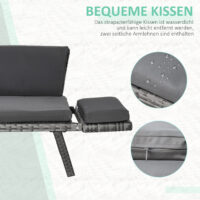 Gartensofa 2 Sitzer klappbar mit Armlehnen Polyrattan grau