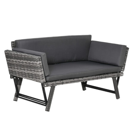 Gartensofa 2 Sitzer klappbar mit Armlehnen Polyrattan grau