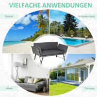 Gartensofa 2 Sitzer klappbar mit Armlehnen Polyrattan grau