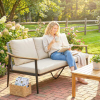 Gartensofa 3-Sitzer Rattan mit abnehmbaren Kissen khaki