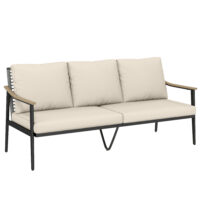 Gartensofa 3-Sitzer Rattan mit abnehmbaren Kissen khaki