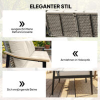 Gartensofa 3-Sitzer Rattan mit abnehmbaren Kissen khaki