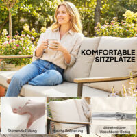 Gartensofa 3-Sitzer Rattan mit abnehmbaren Kissen khaki