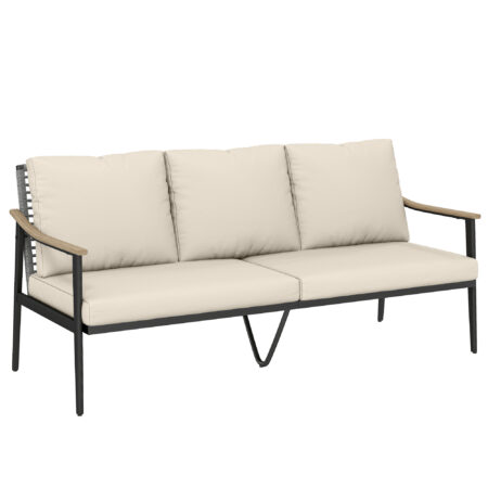 Gartensofa 3-Sitzer Rattan mit abnehmbaren Kissen khaki