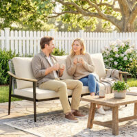 Gartensofa 3-Sitzer Rattan mit abnehmbaren Kissen khaki