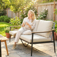 Gartensofa 3-Sitzer Rattan mit abnehmbaren Kissen khaki
