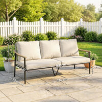Gartensofa 3-Sitzer Rattan mit abnehmbaren Kissen khaki