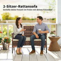 Gartensofa 2-Sitzer Rattan wetterfest mit Polster für Outdoor
