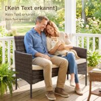 Gartensofa 2-Sitzer Rattan wetterfest mit Polster für Outdoor