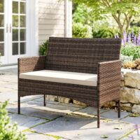 Gartensofa 2-Sitzer Rattan wetterfest mit Polster für Outdoor