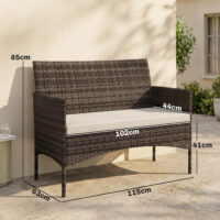 Gartensofa 2-Sitzer Rattan wetterfest mit Polster für Outdoor