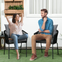 Gartenstühle im Boho-Stil, 2er-Set, bis 120 kg belastbar, Farbe Schwarz.