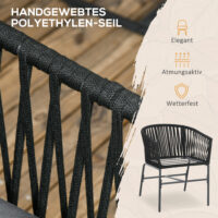 Gartenstühle im Boho-Stil, 2er-Set, bis 120 kg belastbar, Farbe Schwarz.