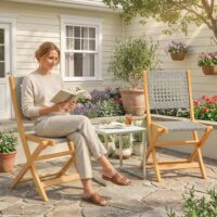 Gartenstühle klappbar 2er Set aus Massivholz und Polyrattan