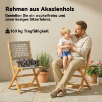 Gartenstühle klappbar 2er Set aus Massivholz und Polyrattan