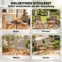 Gartenstühle klappbar 2er Set aus Massivholz und Polyrattan