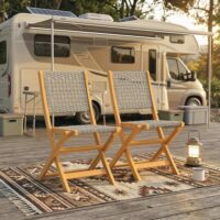 Gartenstühle klappbar 2er Set aus Massivholz und Polyrattan